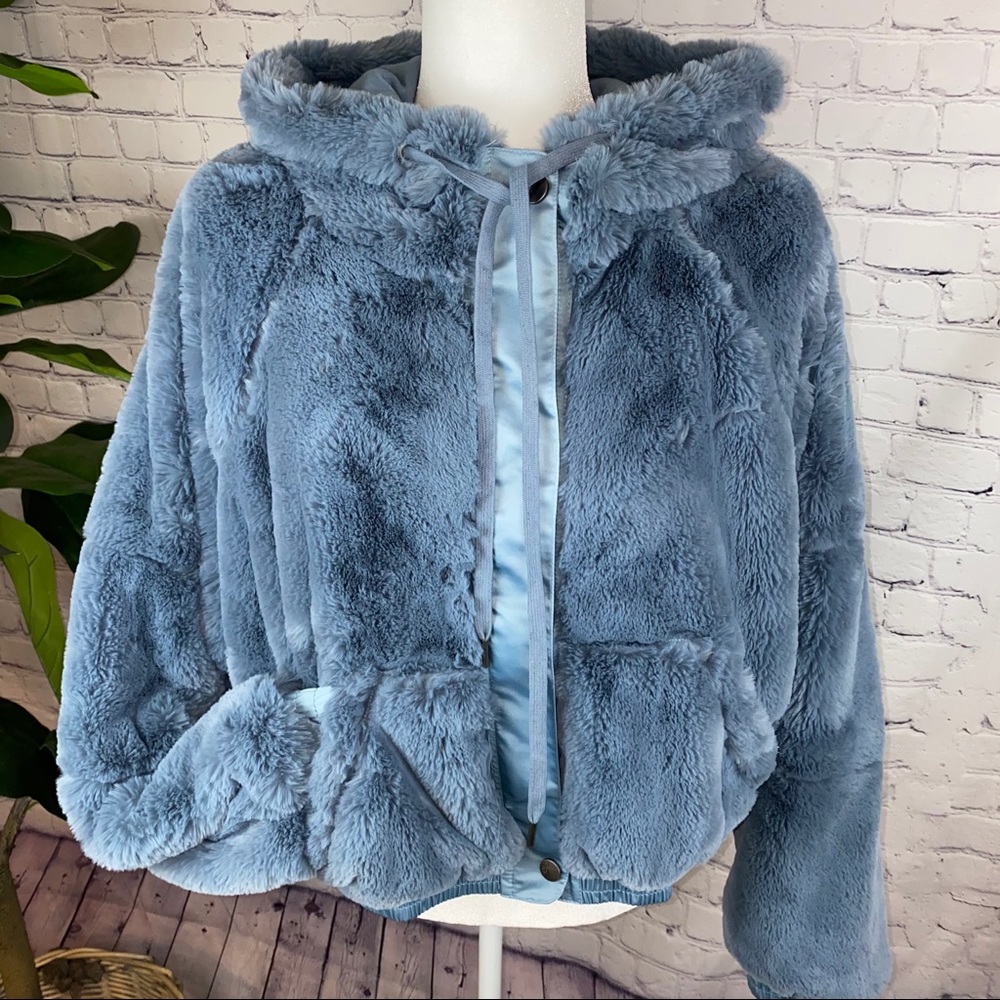 Free People Blue Grey Movement Soft Hoodie Jacket